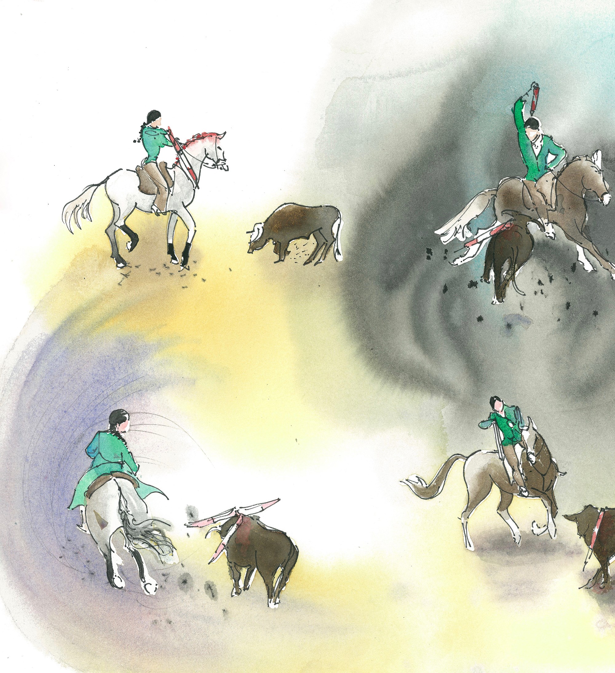 Différentes scènes taureau et cavalier
